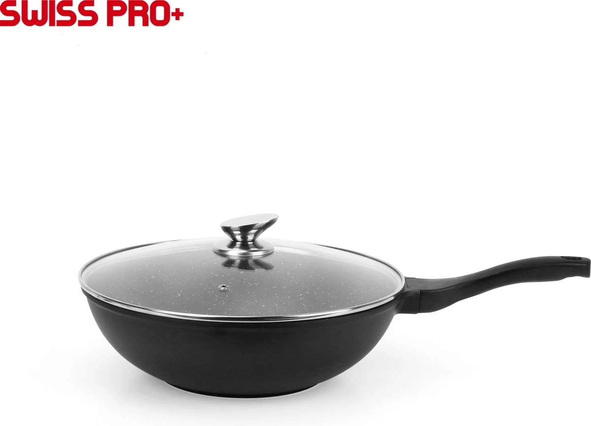 Swiss Pro+ - Marmeren Wokpan - Ø 32 Cm - Geschikt Voor Alle Warmtebronnen 1 Swiss Pro+ - Marmeren Wokpan - Ø 32 Cm - Geschikt Voor Alle Warmtebronnen