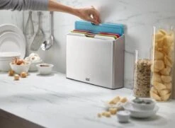 Joseph Joseph Folio Snijplanken - Set Van 4 Stuks - Met Houder - Snijplank Vis Vlees Groenten Brood - BPA Vrij - Vaatwasserbestendig - Keukenhulp - Keukentool Zilver -Kookgerei Koning Verkoop 1200x880 16