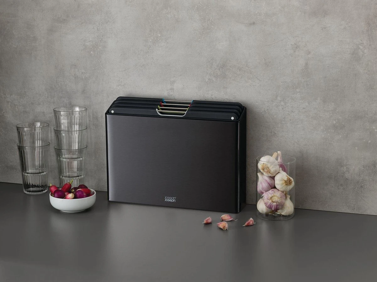 Joseph Joseph JosephJoseph - Folio - Steel - Snijplank - In Houder - Groot - Set Van 5 Stuks - Zwart 2 Joseph Joseph JosephJoseph - Folio - Steel - Snijplank - In Houder - Groot - Set Van 5 Stuks - Zwart - Afbeelding 2