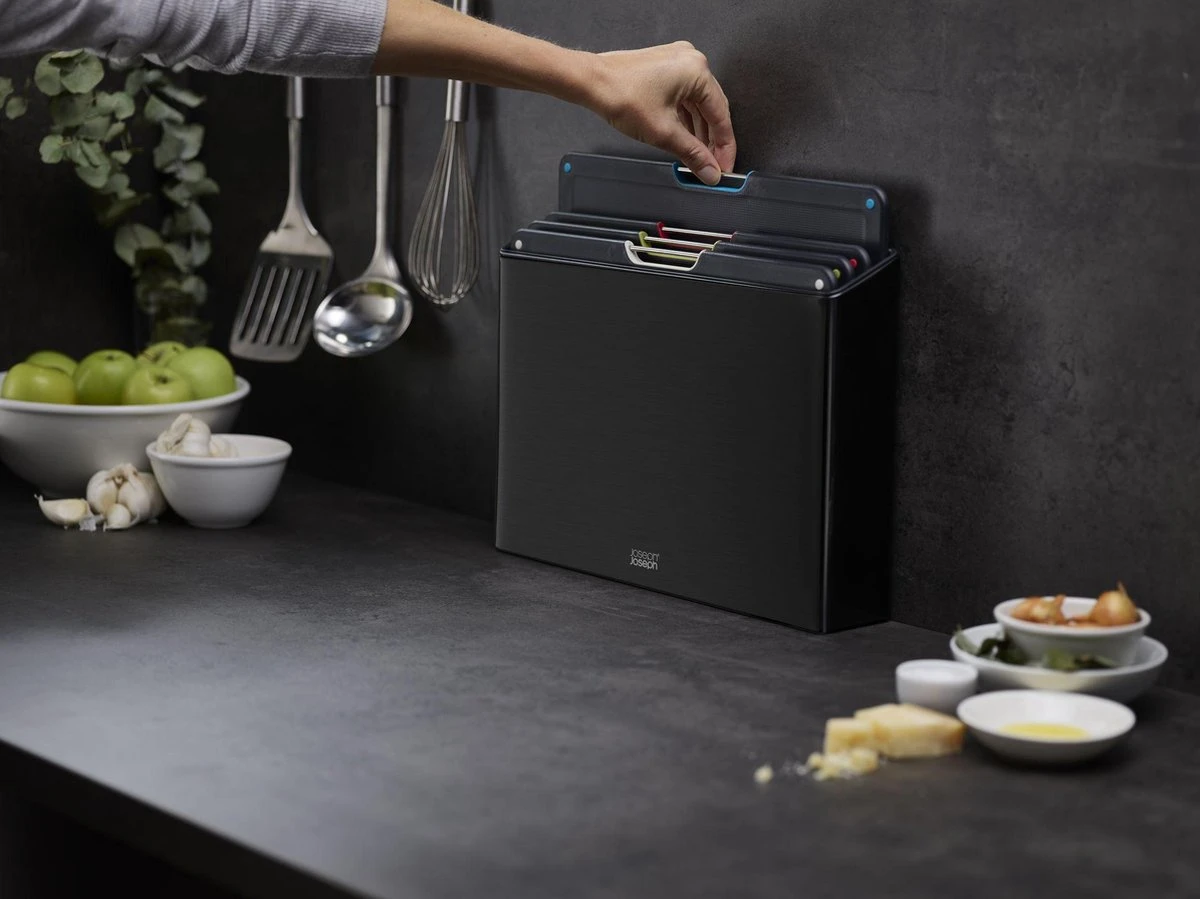 Joseph Joseph JosephJoseph - Folio - Steel - Snijplank - In Houder - Groot - Set Van 5 Stuks - Zwart 4 Joseph Joseph JosephJoseph - Folio - Steel - Snijplank - In Houder - Groot - Set Van 5 Stuks - Zwart - Afbeelding 4