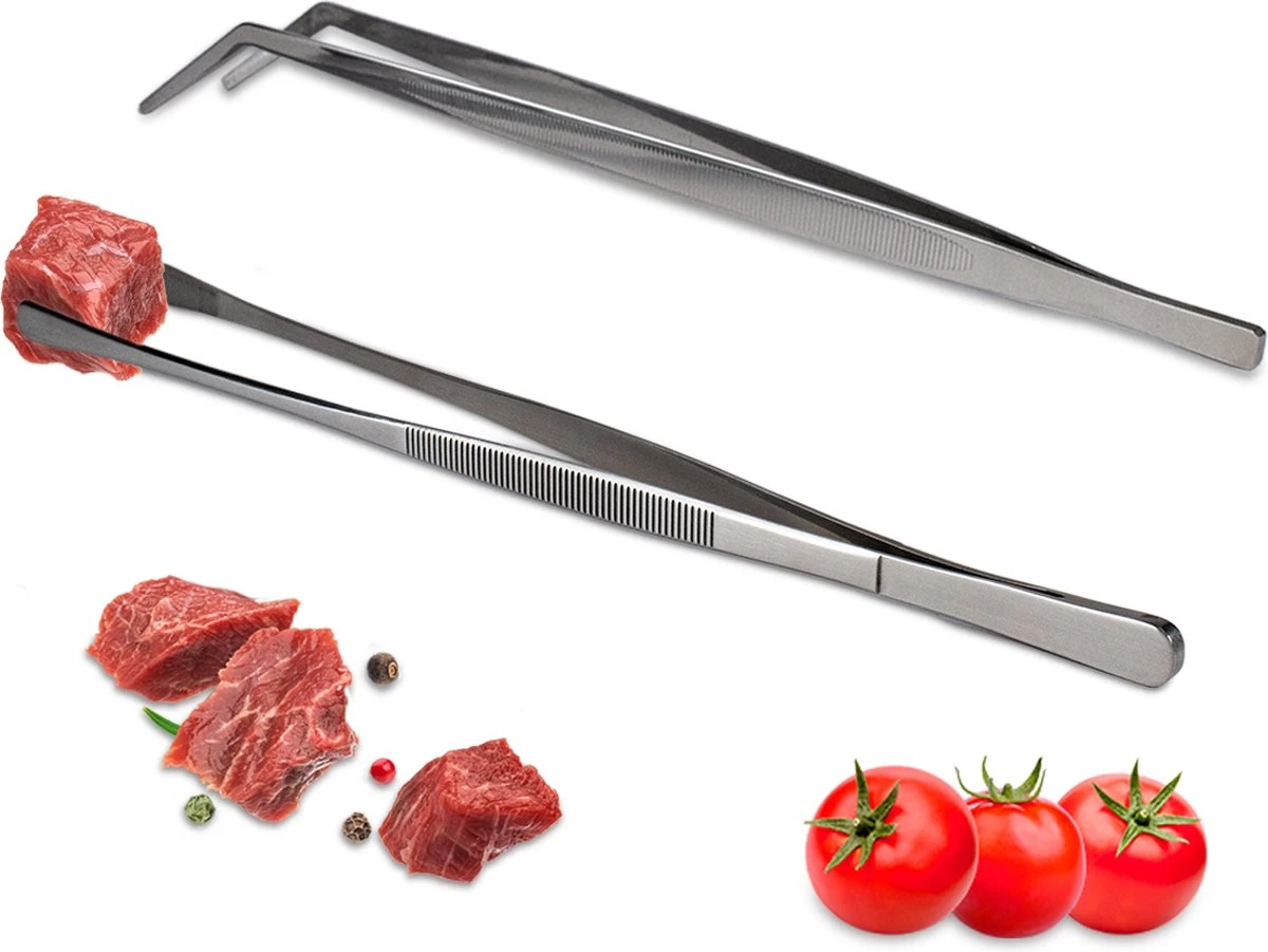 Nimma® Vleespincet - Set Van 2 - Serveertang - Keukenpincet 32 Cm - RVS 1 Nimma® Vleespincet - Set Van 2 - Serveertang - Keukenpincet 32 Cm - RVS