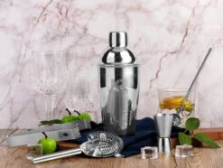 Robuuste Kwaliteit Cocktailshaker Set RVS + 2 Gratis RVS Rietjes - Keizer RVS - 5 Delige Set - RVS Bar Shaker Set