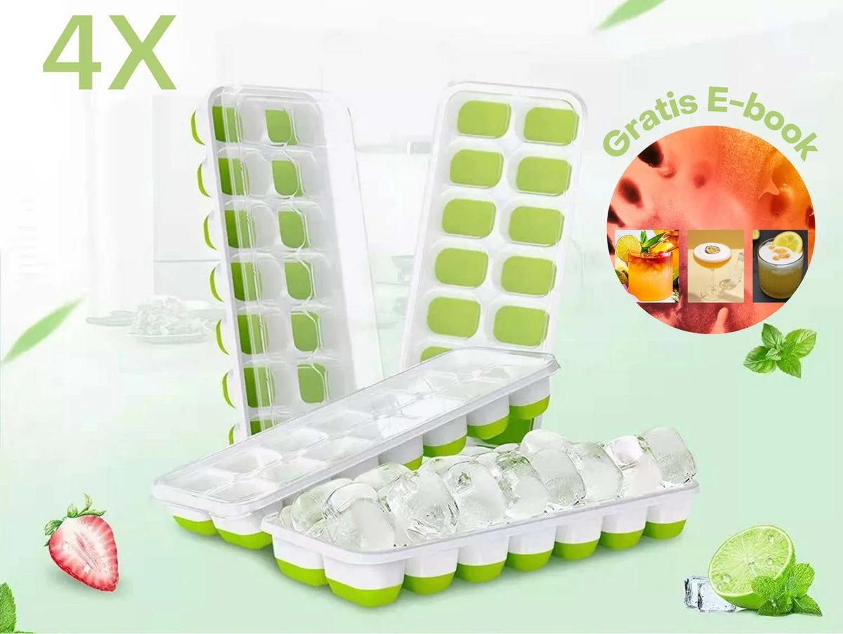 Ijsblokjesvorm- Ijsblokjesvormen- Ijsblokjesvorm Met Deksel- 4 Stuks - Silicone Onderkant- BPA Vrij- 56 Ijsblokjes- Gratis Cocktail E-book- Cocktail Ijsblokjes 1 Ijsblokjesvorm- Ijsblokjesvormen- Ijsblokjesvorm Met Deksel- 4 Stuks - Silicone Onderkant- BPA Vrij- 56 Ijsblokjes- Gratis Cocktail E-book- Cocktail Ijsblokjes