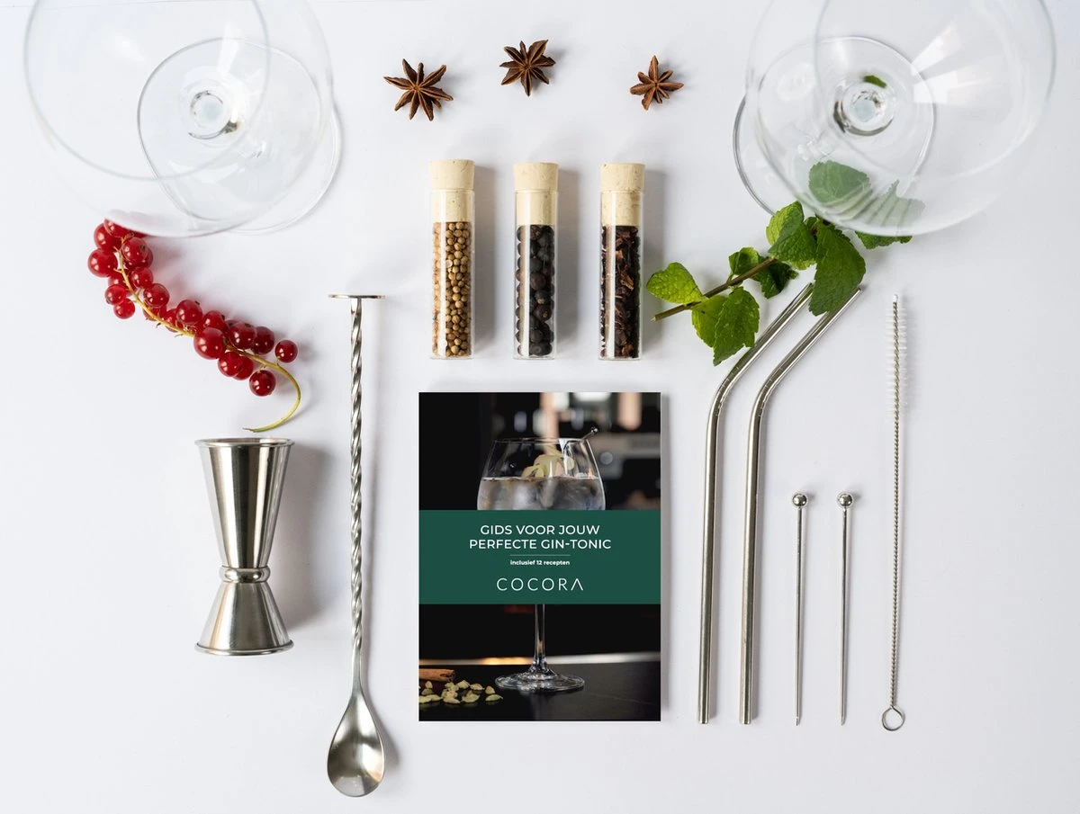 Cocora Gin Tonic Geschenkset - 12-delige RVS Cocktail Set - Tritan® Kristalglazen - Cocktail Boek - Luxe Cadeauverpakking - Zilver 2 Cocora Gin Tonic Geschenkset - 12-delige RVS Cocktail Set - Tritan® Kristalglazen - Cocktail Boek - Luxe Cadeauverpakking - Zilver - Afbeelding 2