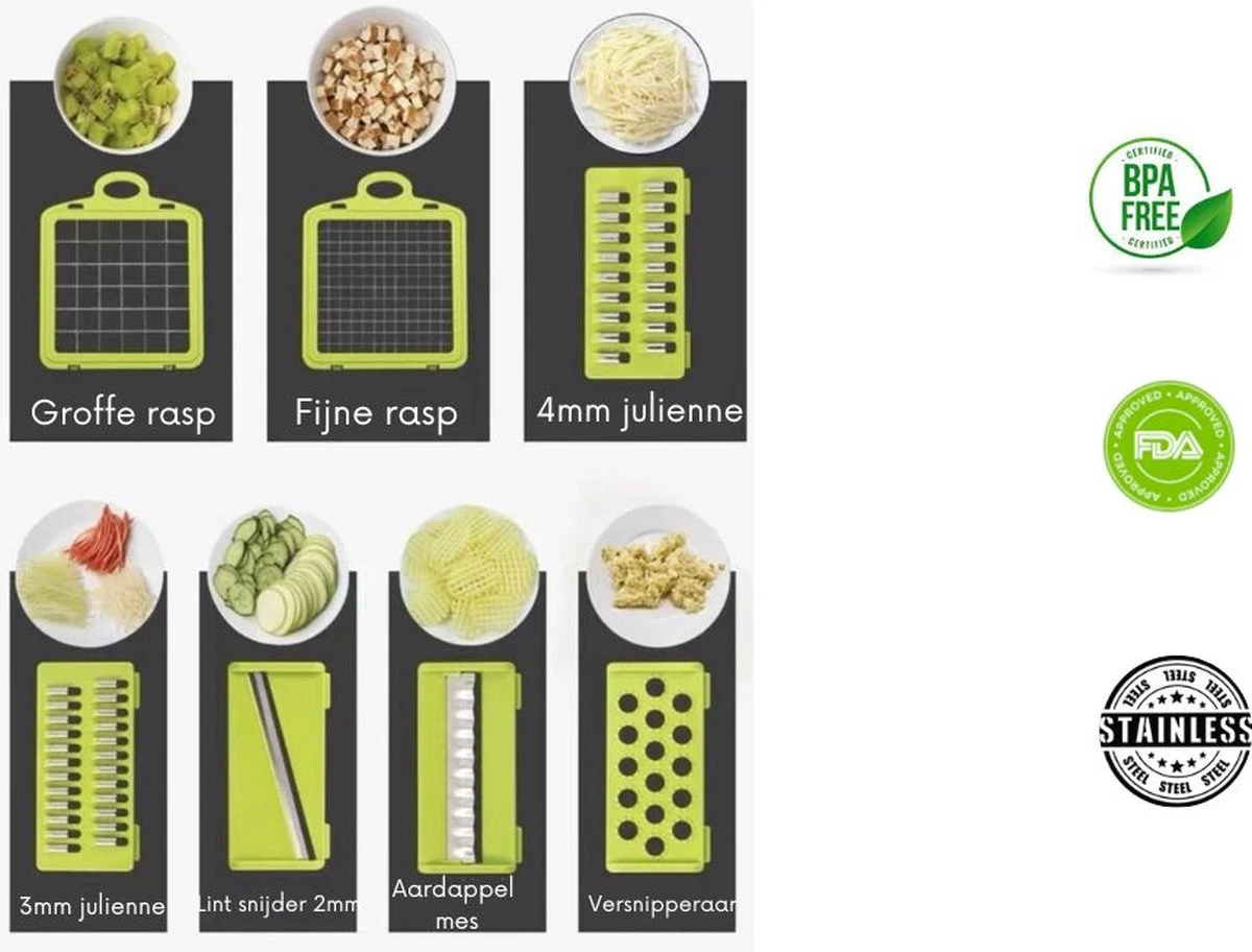 Bymouna - Groentesnijder - Uiensnijder - Spiraalsnijder - Frietsnijder - Rasp - Instelbaar - Kunststof - BPA Vrij - Mandoline Keukensnijder - Alles Snijder - Chopper - Multifunctionele Groentesnijder - 14 Delig 6 Bymouna - Groentesnijder - Uiensnijder - Spiraalsnijder - Frietsnijder - Rasp - Instelbaar - Kunststof - BPA Vrij - Mandoline Keukensnijder - Alles Snijder - Chopper - Multifunctionele Groentesnijder - 14 Delig - Afbeelding 6