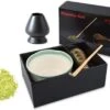 Merkloos Matcha Starter Set Compleet - Matcha Set - Matcha Thee Set Incl. Matcha Thee - Handgemaakt Matcha Kom - Chasen Houder Zwart - Bamboe Matcha Klopper En Maatschep - Complete Matcha Starter Set
