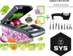 Mandoline + Messenslijper T.w.v. €17,95 - Multifunctionele Groentesnijder – (Zelfreinigende) Mandoline Nicer Dicer – Uiensnijder – Groentensnijder – Frietsnijder – Keukensnijder – Groentehakker – Snijmachine – Multifunctioneel 15-delig – RVS