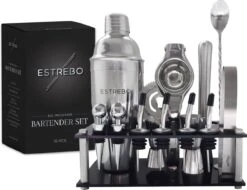 Merkloos Estrebo - Cocktail Set - Cocktail Shaker - Cocktailset - Giftset Vrouw - Cocktailset RVS - Bar Set - Cocktailsets - Limoenpers - Gift Set Man