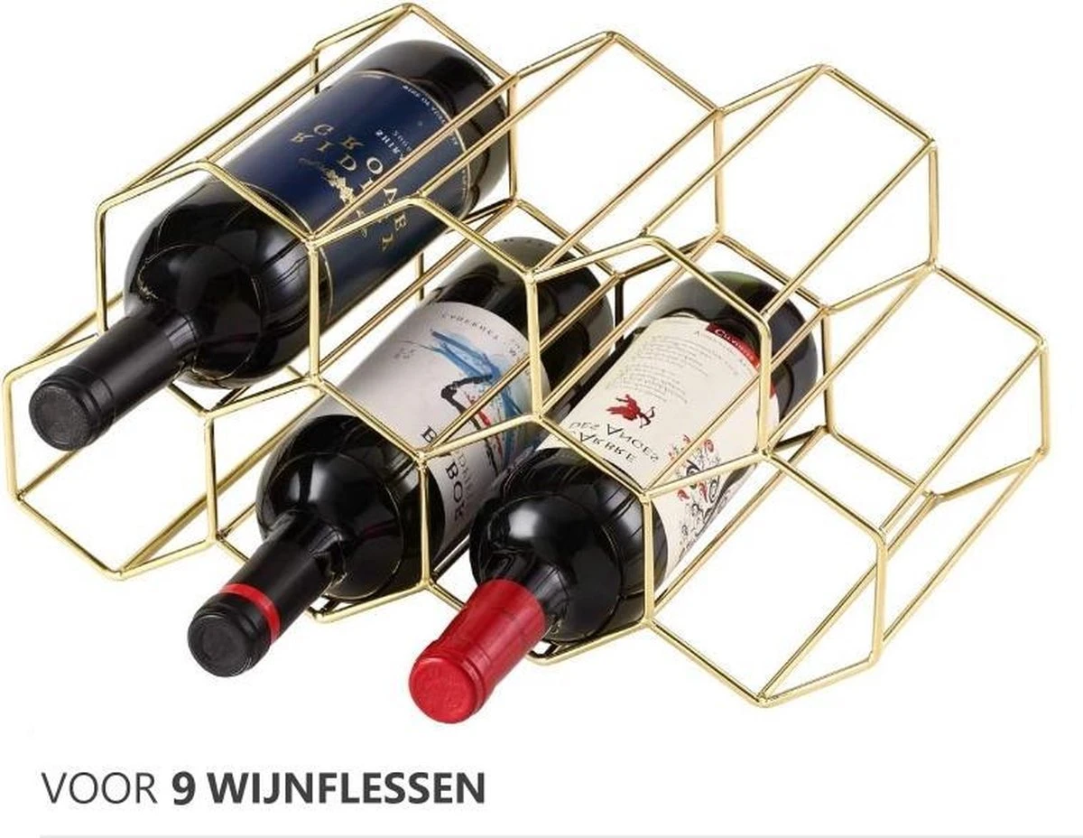 Wijnrek Hexagon 9 Flessen | Flessenrek | Wijn Accessoires | Wijnkast | Wijnrek Metaal | Wijnrekken | Wijnfleshouder | Wijnhouder | Goud 9 Wijnrek Hexagon 9 Flessen | Flessenrek | Wijn Accessoires | Wijnkast | Wijnrek Metaal | Wijnrekken | Wijnfleshouder | Wijnhouder | Goud - Afbeelding 9