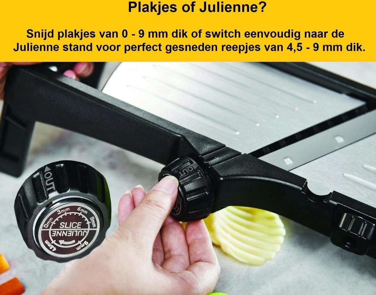 Mandoline - Vlijmscherp - Keukensnijder – Groentesnijder – Incl. Anti Snij Handschoenen En Snij Hulp - Qwality 3 Mandoline - Vlijmscherp - Keukensnijder – Groentesnijder – Incl. Anti Snij Handschoenen En Snij Hulp - Qwality - Afbeelding 3