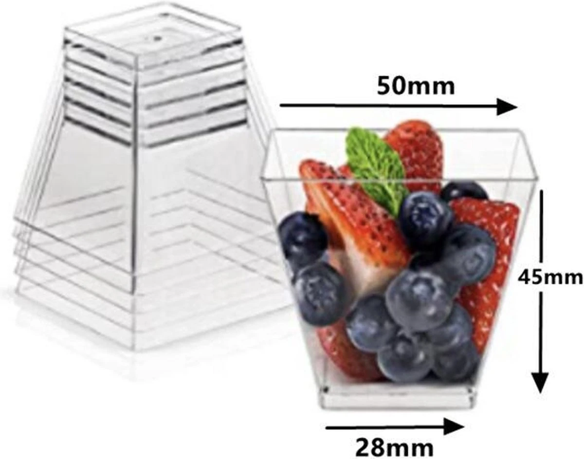 Merkloos Kleine Amuse Bakjes Voor Dessert/IJs/Fruit/Hapjes/Tapas/Toetje/Gebakje/Taartje - Herbruikbare Amusebakjes Van Kunststof - Afwasmachinebestendig - 70ML - Vierkant - 25 Stuks - Transparant Met Zilveren Glitter 3 Merkloos Kleine Amuse Bakjes Voor Dessert/IJs/Fruit/Hapjes/Tapas/Toetje/Gebakje/Taartje - Herbruikbare Amusebakjes Van Kunststof - Afwasmachinebestendig - 70ML - Vierkant - 25 Stuks - Transparant Met Zilveren Glitter - Afbeelding 3