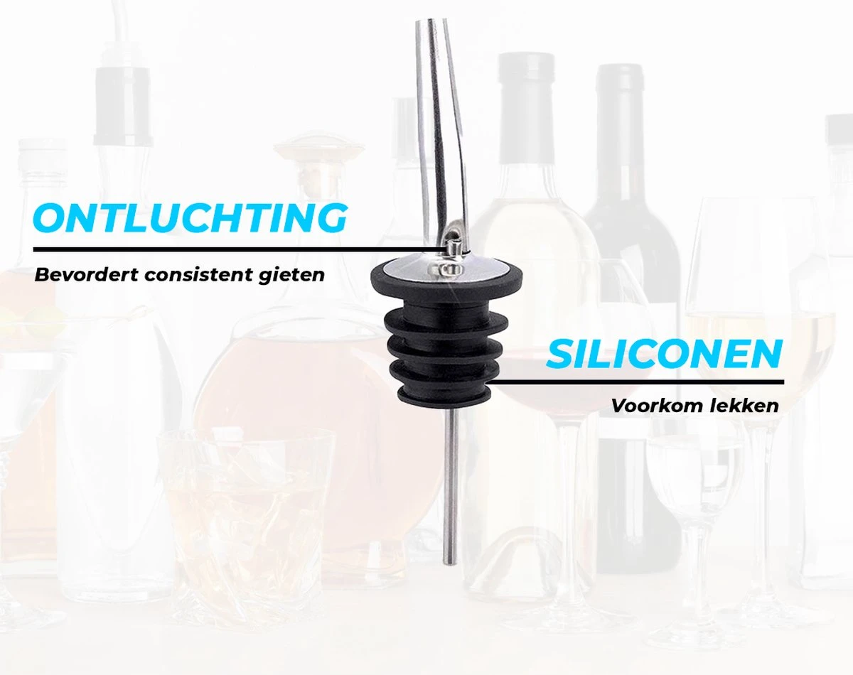 Minismus Premium Schenktuit Set Van 4 - Schenkdoppen - Wijn - Fles - Cocktail - 4 Stuks 2 Minismus Premium Schenktuit Set Van 4 - Schenkdoppen - Wijn - Fles - Cocktail - 4 Stuks - Afbeelding 2