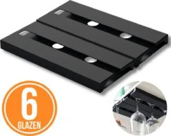 Keufens Wijnglazenhouder Matzwart | Voor 6 Wijnglazen | Wijnrek Hangend | Glazenrek | Wijnglazenrek | Glasophangrek | Wijnglasrek | Ophangrek Glazen | Bar Accessoires