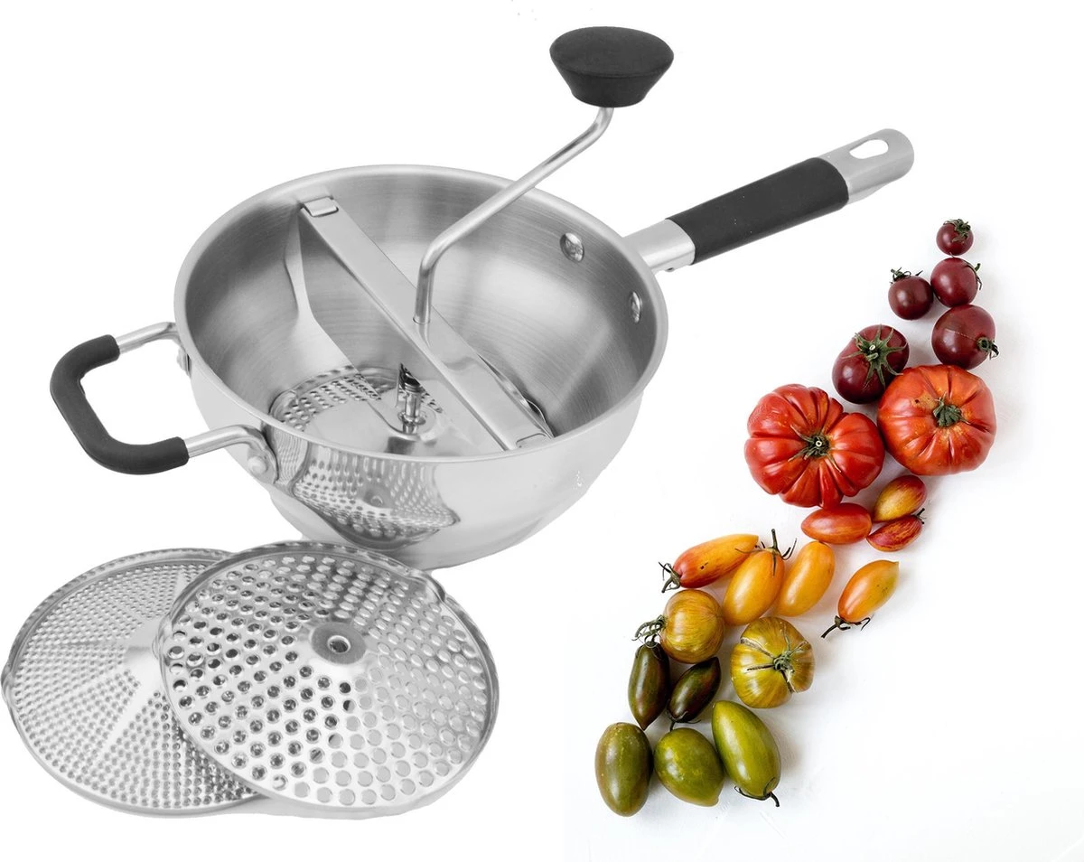 Passeerzeef - Roerzeef - Incl. 3 Inzetstukken - Passe Vite - Luxe Passeerzeef - RVS 1 Passeerzeef - Roerzeef - Incl. 3 Inzetstukken - Passe Vite - Luxe Passeerzeef - RVS