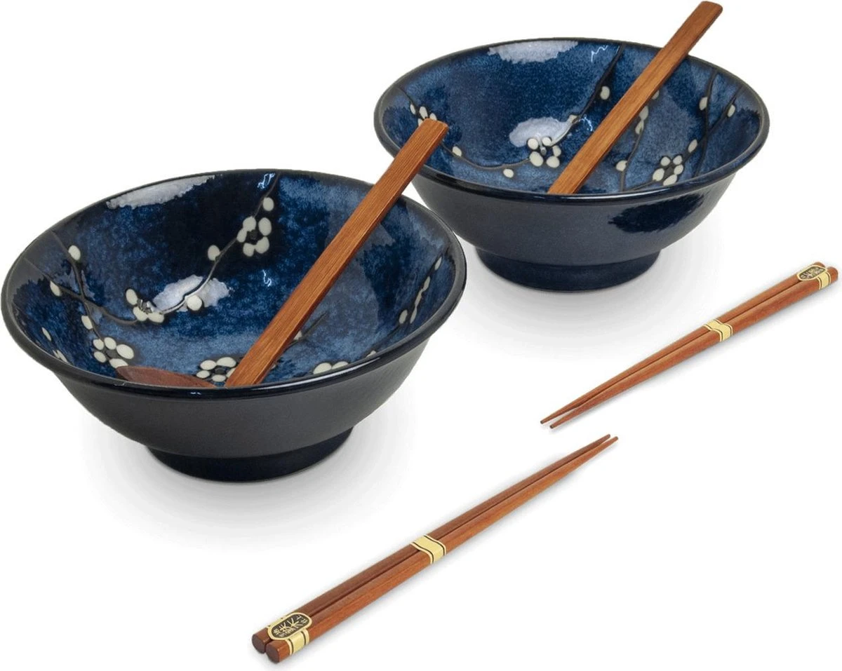 EDO JAPAN - RAMEN BOWL SET/6 2PERS HANA BLAUW O/22CM|H9CM 1 EDO JAPAN - RAMEN BOWL SET/6 2PERS HANA BLAUW O/22CM|H9CM
