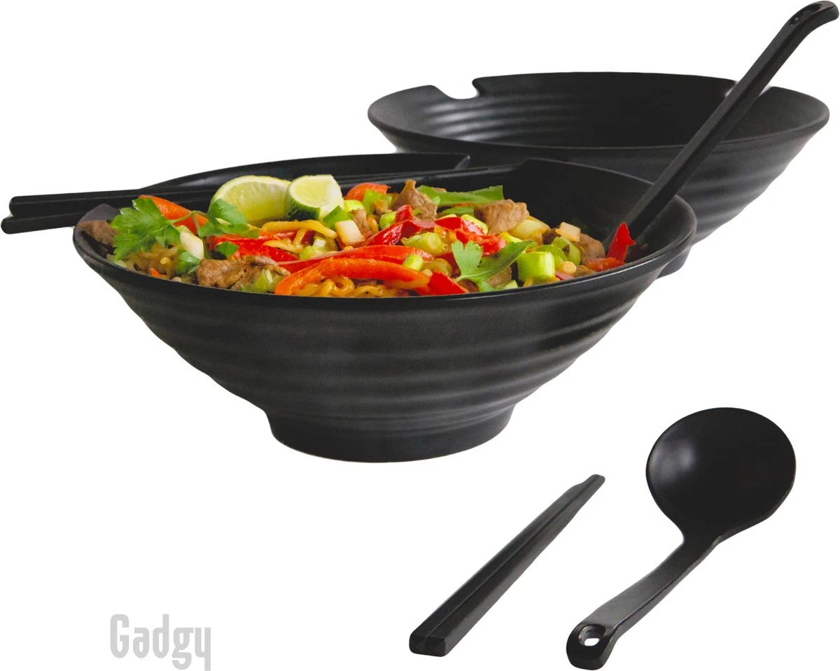 Gadgy Noodle Kom Set - 2 Kommen, 2 Paar Eetstokjes En 2 Lepels - Noodle Bowl - Japans Servies 1 Gadgy Noodle Kom Set - 2 Kommen, 2 Paar Eetstokjes En 2 Lepels - Noodle Bowl - Japans Servies