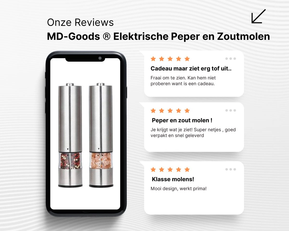 MD-Goods ® Elektrische Peper En Zoutmolen Set - Pepermolen - RVS - Cadeau - Restaurant Kwaliteit 5 MD-Goods ® Elektrische Peper En Zoutmolen Set - Pepermolen - RVS - Cadeau - Restaurant Kwaliteit - Afbeelding 5