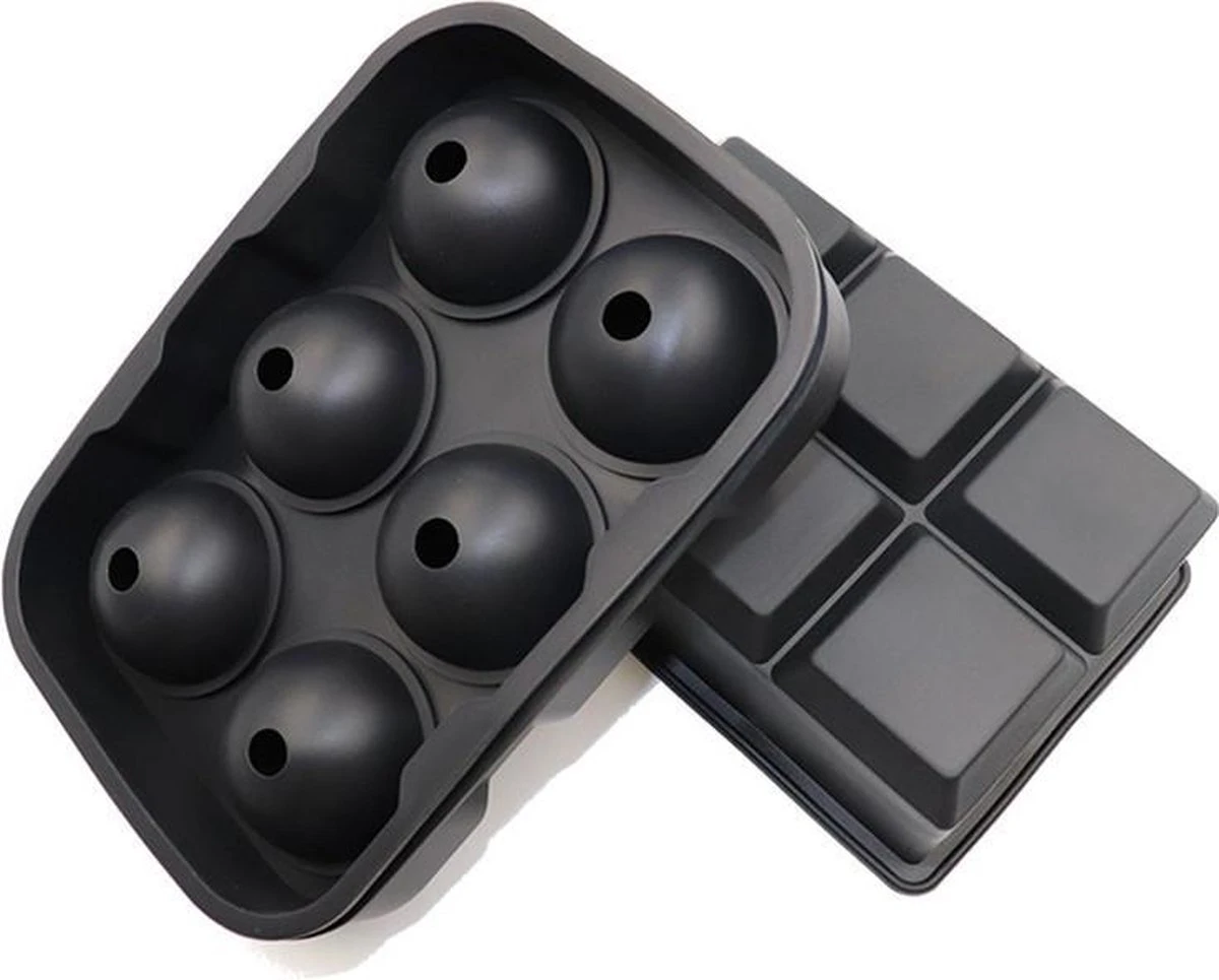 Luxe IJsblokvormen - Set Van 2 - 6 Grote Ronde Ijsballen En 6 Vierkante Ijsblokken - Voedselveilig Siliconen - Zwart 3 Luxe IJsblokvormen - Set Van 2 - 6 Grote Ronde Ijsballen En 6 Vierkante Ijsblokken - Voedselveilig Siliconen - Zwart - Afbeelding 3