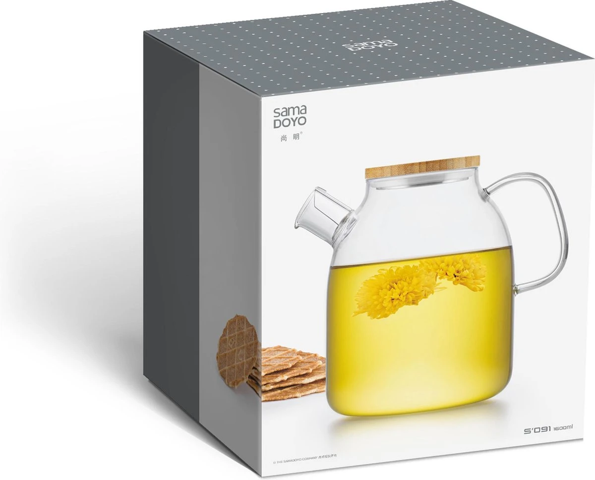 S091 Glazen Theepot Met Bamboedeksel - 1600 Ml - Samadoyo 5 S091 Glazen Theepot Met Bamboedeksel - 1600 Ml - Samadoyo - Afbeelding 5