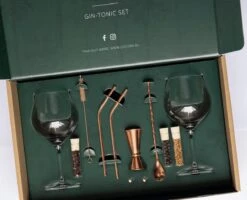 Cocora Gin Tonic Geschenkset - 12-delige RVS Cocktail Set - Tritan® Kristalglazen - Cocktail Boek - Luxe Cadeauverpakking - Rosé Goud