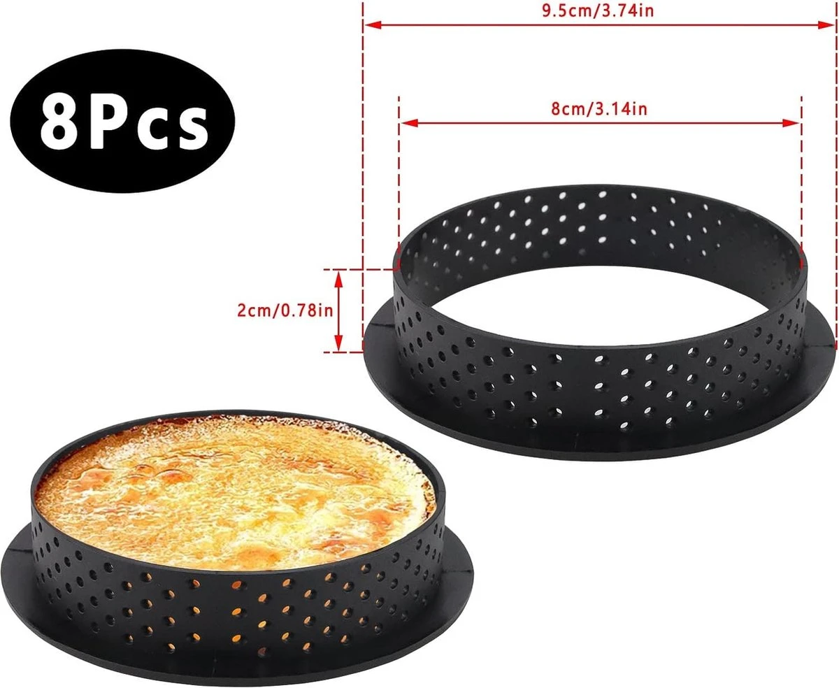 ZDNT 8 Stuks Mousse Tartelette Vormpjes, Dessertringen, 8 Cm, Anti-aanbaklaag, Taartvormen, Zonder Geur, Geperforeerde Ring, Taartring, Set Taartring, Ronde Bakringen Voor Doe-het-zelf Mousse, Taartdecoratie 4 ZDNT 8 Stuks Mousse Tartelette Vormpjes, Dessertringen, 8 Cm, Anti-aanbaklaag, Taartvormen, Zonder Geur, Geperforeerde Ring, Taartring, Set Taartring, Ronde Bakringen Voor Doe-het-zelf Mousse, Taartdecoratie - Afbeelding 4