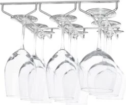 Merkloos Wijnglazen Houder - Zilver - 9 Glazen - Wijnglazenhouder - 3 Rijen - Wijnglazenhouder - Ophangrek Wijnglazen - Wijnrek - Ophangrek - Glazenrek - Wijn Glas Rek - Wijnglas Houder - Wijnglazenhouder - Wijnglazen Organizer - Glasophangrek - Wijnglas Rek