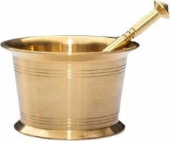 Messing Goudkleurige Vijzel Met Stamper - 4 X 6.5 Cm - Persis Treasures