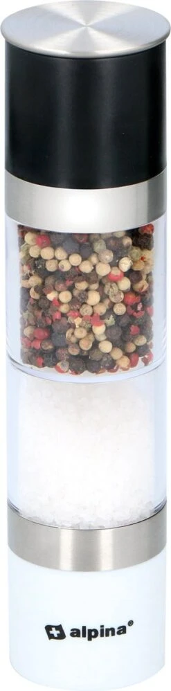 Alpina Peper- En Zoutmolen Set - Zout En Pepermolen - Handmatig - Kunststof En RVS - Zwart - Wit -Zilver