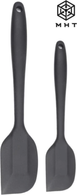Spatel - Sillicone - 2 Stuks - Zwart - Groot En Klein - 28 En 22cm - Kunststof - Siliconen