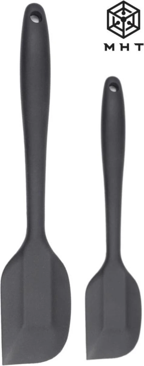 Spatel - Sillicone - 2 Stuks - Zwart - Groot En Klein - 28 En 22cm - Kunststof - Siliconen 1 Spatel - Sillicone - 2 Stuks - Zwart - Groot En Klein - 28 En 22cm - Kunststof - Siliconen