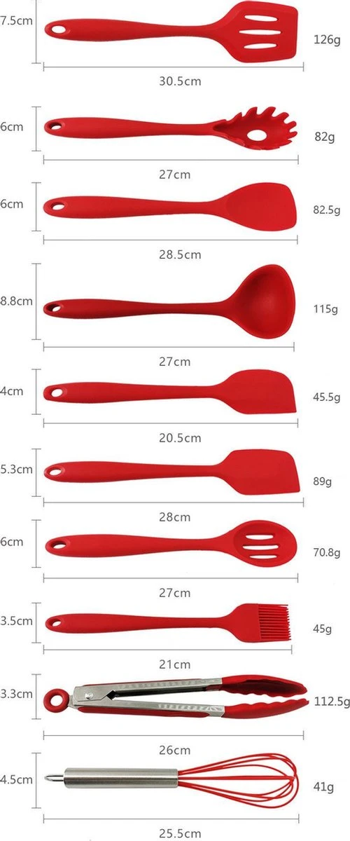 Merkloos Keukengerei - Keuken Set - Bakset -10-delig Set - Kookgerei Spatel – Garde – Bakspaan – Opscheplepel – Schuimspaan – Pannenlikker – Siliconen 8 Merkloos Keukengerei - Keuken Set - Bakset -10-delig Set - Kookgerei Spatel – Garde – Bakspaan – Opscheplepel – Schuimspaan – Pannenlikker – Siliconen - Afbeelding 8