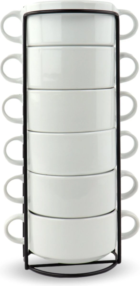 Orange85 Soepkommen - Met Oor - Set Van 6 - Wit - Rond - Met Houder 1 Orange85 Soepkommen - Met Oor - Set Van 6 - Wit - Rond - Met Houder