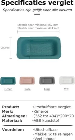 Verstelbare Keuken Vergiet/zeef | 36 Tot 50 Cm Uitschuifbaar | Vergiet Voor Gootsteen | Zeef Keuken | Keukengerei | Kunststof | Grijs -Kookgerei Koning Verkoop 643x1200 4