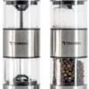 TRUMENI Dubbelzijdige Peper En Zoutmolen Set Inclusief Houder - Handmatige Pepermolen Met Instelbare Maalgraad - 2 Stuks Kruidenmolens