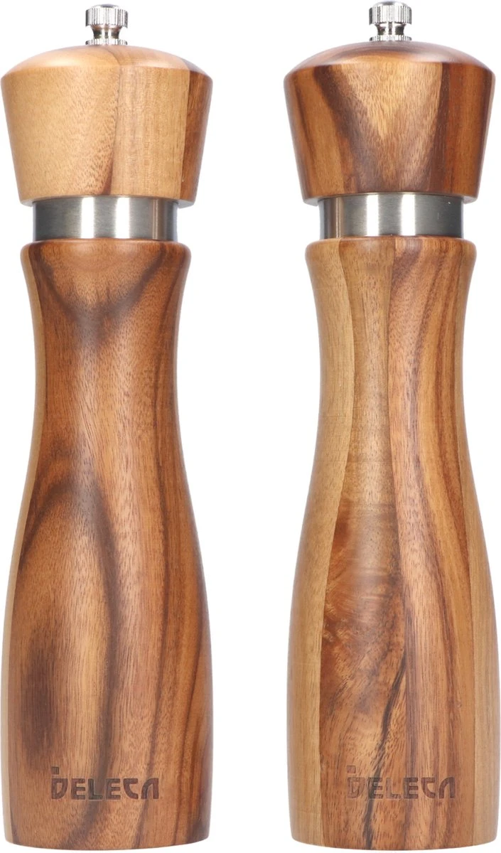 Deleca Peper En Zoutmolen Set - Handmatig Design - Pepermolen - Incl. Geschenkdoos - Premium FSC Acacia Hout - 20 Cm 1 Deleca Peper En Zoutmolen Set - Handmatig Design - Pepermolen - Incl. Geschenkdoos - Premium FSC Acacia Hout - 20 Cm
