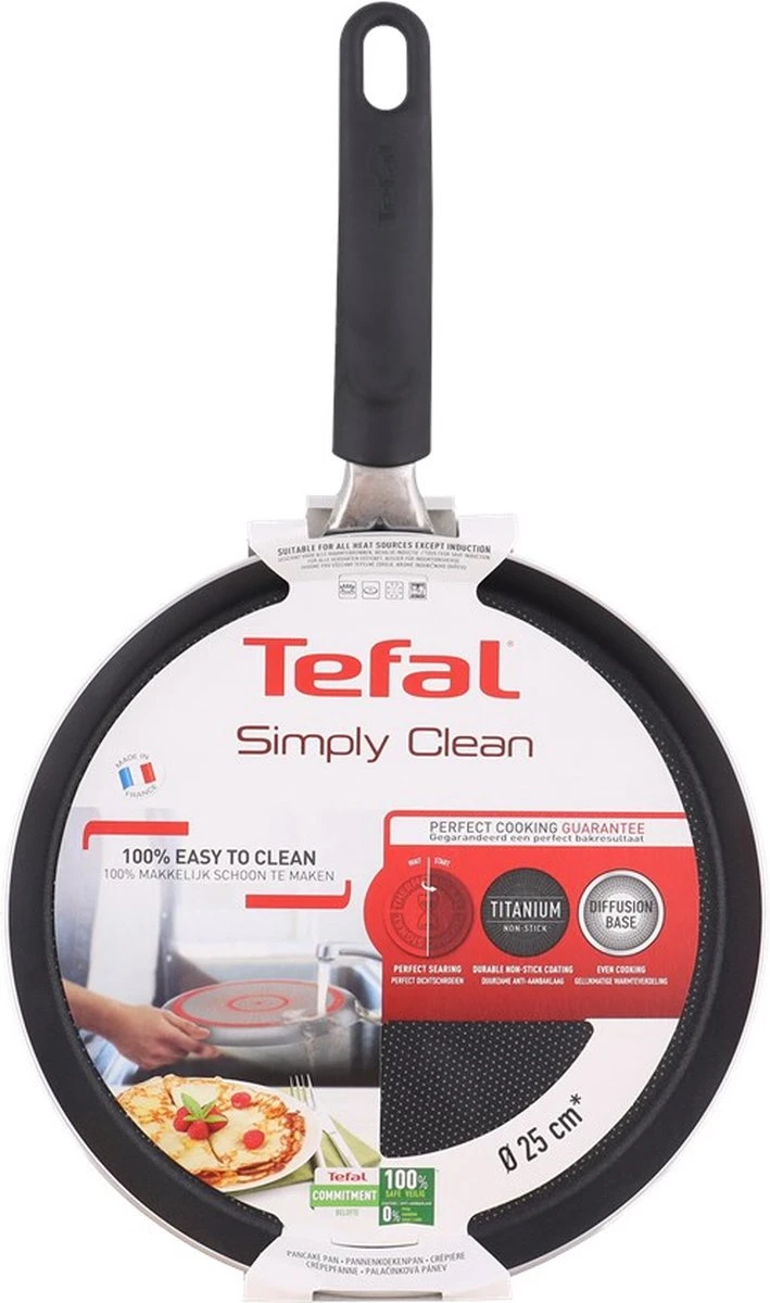 Tefal Simply Clean Pannenkoekenpan - Crêpe Pan Non-stick Coating - Pancake Pan - Titanium - Ø25 Cm - Zwart 5 Tefal Simply Clean Pannenkoekenpan - Crêpe Pan Non-stick Coating - Pancake Pan - Titanium - Ø25 Cm - Zwart - Afbeelding 5
