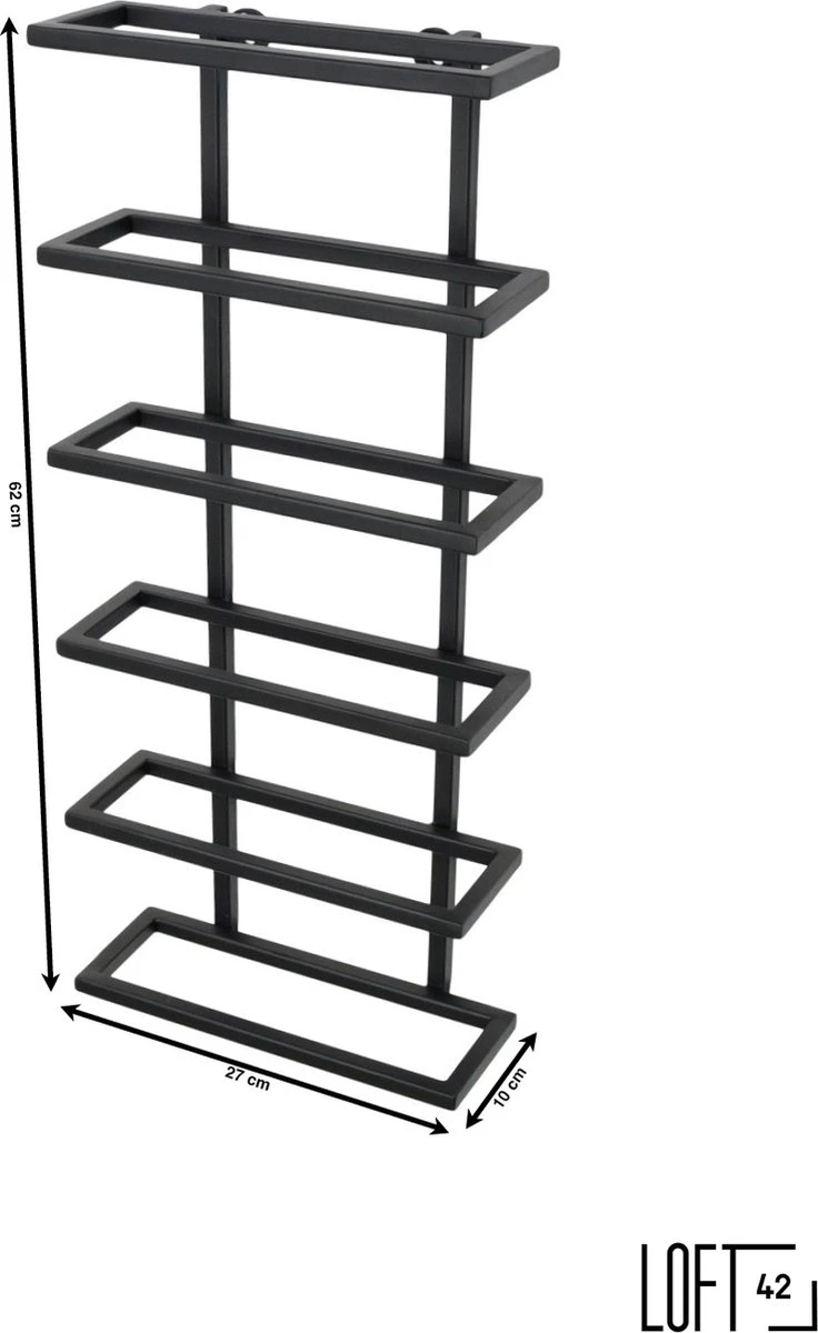 LOFT42 Pinot Wandwijnrek Voor 6 Flessen - Metaal - Zwart - 62x27x10 Cm 5 LOFT42 Pinot Wandwijnrek Voor 6 Flessen - Metaal - Zwart - 62x27x10 Cm - Afbeelding 5