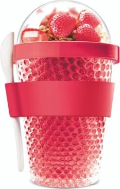 Sareva Muesli Beker - Met Lepel - Yoghurt 2 Go - Rood -Kookgerei Koning Verkoop 761x1200 4