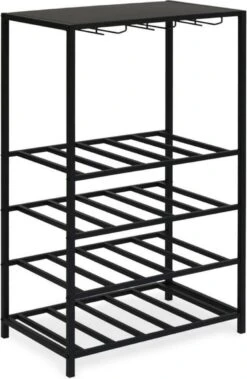 Lifa Living - Industrieel Wijnrek - Zwarte Flessenhouder - Metaal - Ophangrek Voor 6 Glazen - Ruimte Voor 20 Flessen - 49 X 30 X 80 Cm