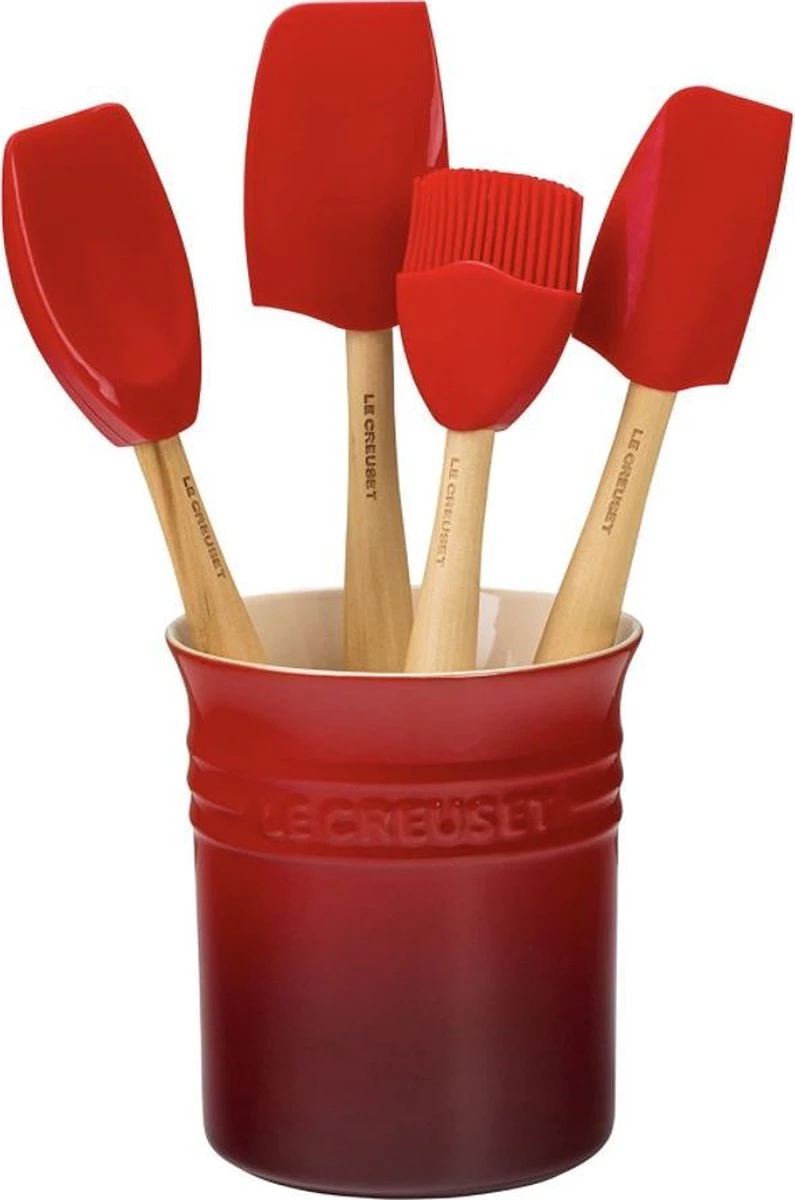 Le Creuset Lepelpot Kersenrood Met 4 Siliconen Premium Spatels 1 Le Creuset Lepelpot Kersenrood Met 4 Siliconen Premium Spatels