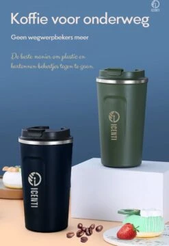 ICENTI - RVS Koffiebeker To Go - 380ml – Groen - Thermosbeker - Lekvrij - Dubbelwandig - Koffie Beker - Theebeker – Coffeemugg - Theemugg -Kookgerei Koning Verkoop 824x1200