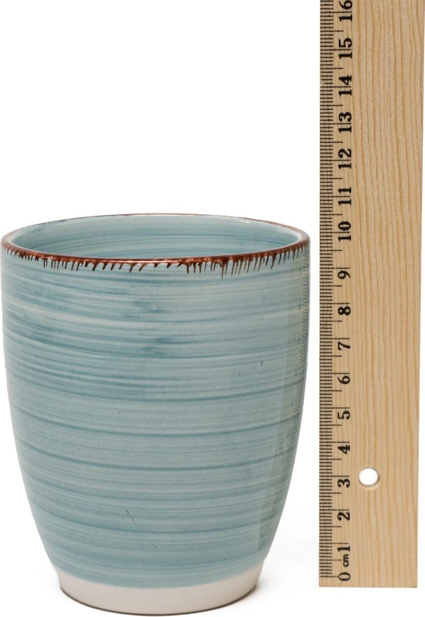 Koffiemok - Blue - 6 Stuks - Aardewerk - 340 ML - Zonder Oor 2 Koffiemok - Blue - 6 Stuks - Aardewerk - 340 ML - Zonder Oor - Afbeelding 2