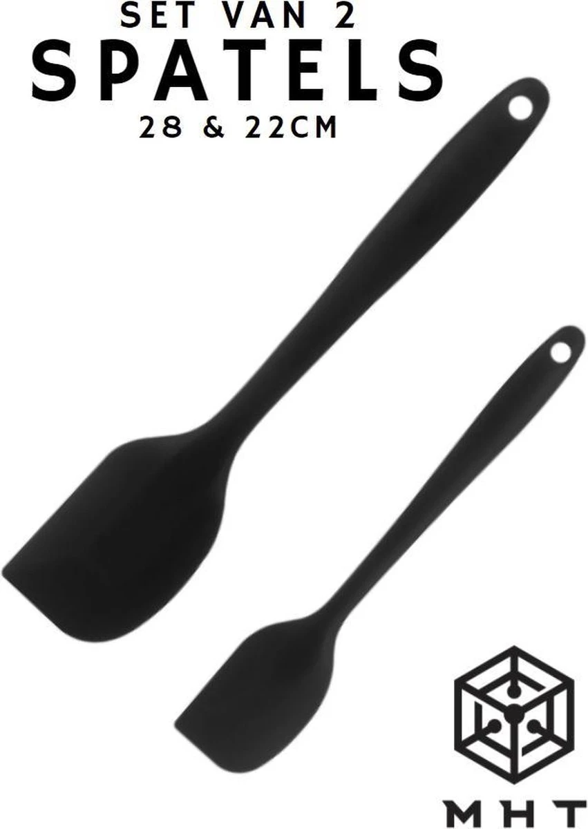 Spatel - Sillicone - 2 Stuks - Zwart - Groot En Klein - 28 En 22cm - Kunststof - Siliconen 6 Spatel - Sillicone - 2 Stuks - Zwart - Groot En Klein - 28 En 22cm - Kunststof - Siliconen - Afbeelding 6