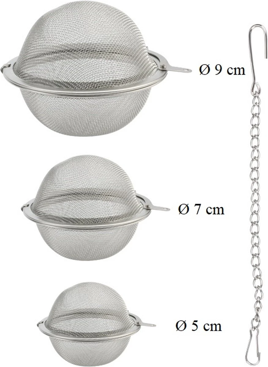 Merkloos Thee Zeef Set 3 Stuks Ø 9 / Ø 7 / Ø 5 - Thee/kruiden Kogel RVS -Thee Ei RVS - Kruiden Zeef/filter RVS 4 Merkloos Thee Zeef Set 3 Stuks Ø 9 / Ø 7 / Ø 5 - Thee/kruiden Kogel RVS -Thee Ei RVS - Kruiden Zeef/filter RVS - Afbeelding 4