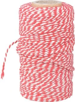 Merkloos 1x Rood/wit Keuken Bindtouw 100 Meter - Katoenen Bakkerstouw Op Rol - Baktouw/slagerstouw/bindtouw/keukentouw