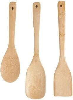 Merkloos Houten Lepelset 3-delig - 25 Cm - Hout Keukengerei - Slalepel - Opscheplepel - Kooklepel