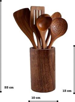 Luverno® - Keukengerei Set - 6 Delig - Teakhout - Keukenset - Keukengerei - Keukengerei Set Met Houder - Keukengerei Houder - Spatelpot - Bruin -Kookgerei Koning Verkoop 884x1200 2