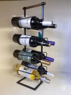 Wijnrek Staand Voor 8 Flessen Met Mango Houten Handvat Van Evergreen Home Decoration 60x20x17 Cm