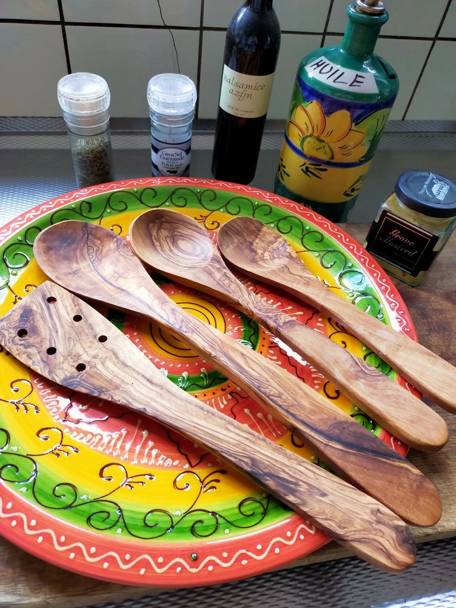 Set Van 3 Olijfhouten Kooklepels En Spatel, Handwerk, Krasbestendig, Duurzaam - Houten Lepels Pollepels Spatels Voor Keuken 2 Set Van 3 Olijfhouten Kooklepels En Spatel, Handwerk, Krasbestendig, Duurzaam - Houten Lepels Pollepels Spatels Voor Keuken - Afbeelding 2