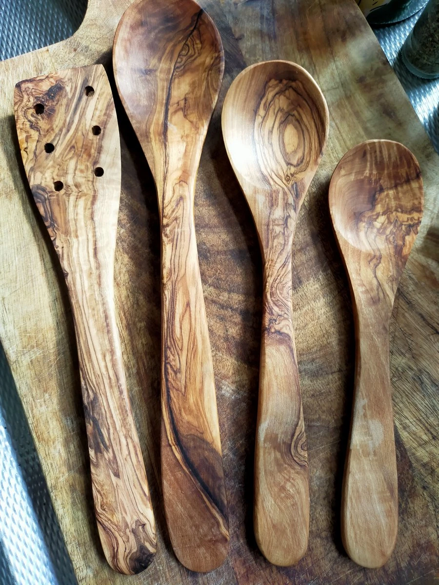 Set Van 3 Olijfhouten Kooklepels En Spatel, Handwerk, Krasbestendig, Duurzaam - Houten Lepels Pollepels Spatels Voor Keuken 4 Set Van 3 Olijfhouten Kooklepels En Spatel, Handwerk, Krasbestendig, Duurzaam - Houten Lepels Pollepels Spatels Voor Keuken - Afbeelding 4